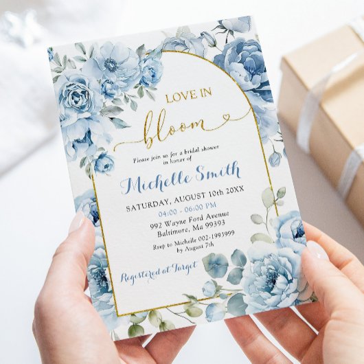 Invitation Boho Dusty Blue Floral Love in Bloom Fête des mari