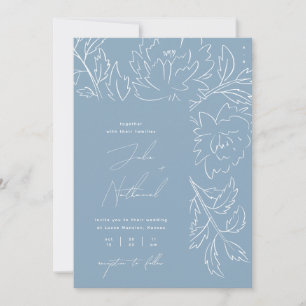 Invitation Boho Dusty Blue Floral Mariage