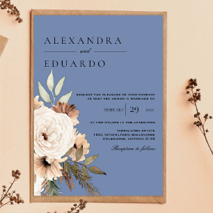 Invitation Boho Dusty Blue Floral Mariage