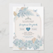 Invitation Boho Dusty Blue Floral Pampas Girl's Quinceañera (Devant)
