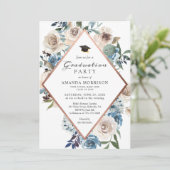 Invitation Boho Dusty Blue Floral Rose Gold Graduation Party (Debout devant)
