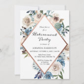 Invitation Boho Dusty Blue Floral Rose Gold Retirement Party (Devant)