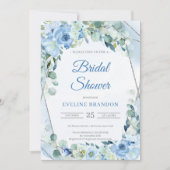 Invitation Boho Dusty Blue Floral Silver Bride géométrique (Devant)