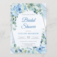 Boho Dusty Blue Floral Silver Bride géométrique