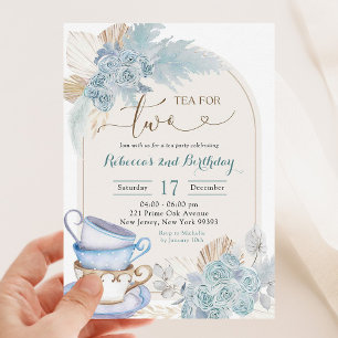 Invitation Boho Dusty Blue Floral Tea pour deux Anniversaires