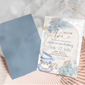 Invitation Boho Dusty Blue Floral Tea pour deux anniversaires
