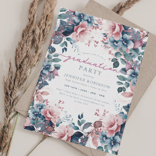 Invitation Boho Dusty Blue Garden Floral Graduation