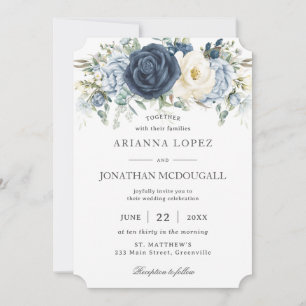 Invitation Boho Dusty Blue Navy Ivory Floral Sage Mariage