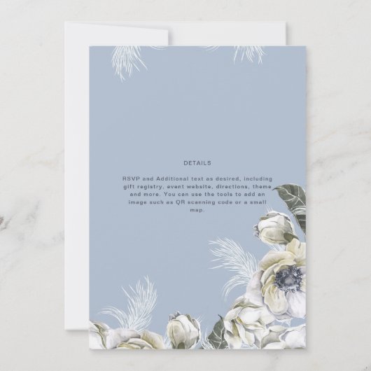 Invitation BOHO Dusty Blue Pampas Floral Mariage (Dos)