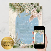 Invitation BOHO Dusty Blue Peach Pampas Grass Mariage
