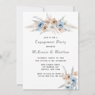 Invitation Boho Dusty Blue Pink Peony