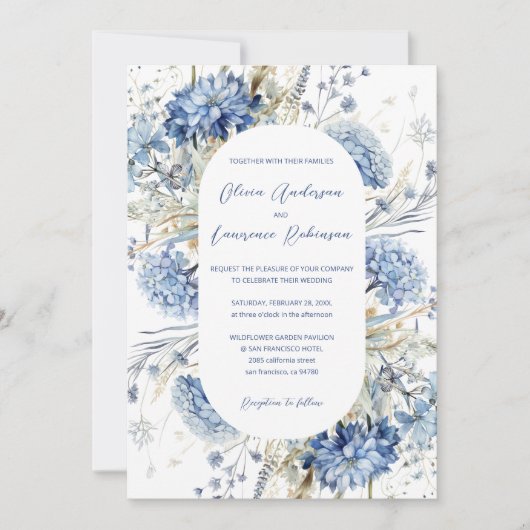 Invitation Boho Dusty Blue Sage Fleurs sauvages QR Mariage d' (Devant)