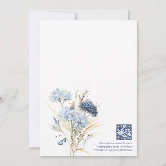 Invitation Boho Dusty Blue Sage Fleurs sauvages QR Mariage d' (Dos)