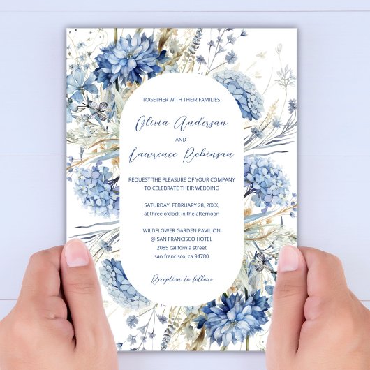 Invitation Boho Dusty Blue Sage Fleurs sauvages QR Mariage d'