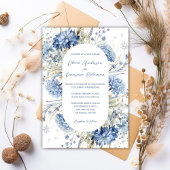 Invitation Boho Dusty Blue Sage Fleurs sauvages QR Mariage d'