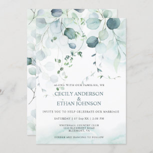 Invitation Boho Dusty Blue & Sage Green Eucalyptus Mariage
