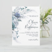 Invitation Boho Dusty Blue Slate Pastel Floral Pampas Mariage (Debout devant)