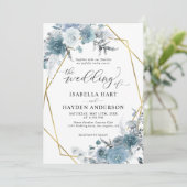 Invitation Boho Dusty Blue Slate Pastel Gold Foil Mariage Inv (Debout devant)