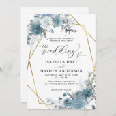Invitation Boho Dusty Blue Slate Pastel Gold Foil Mariage Inv (Devant / Derrière)