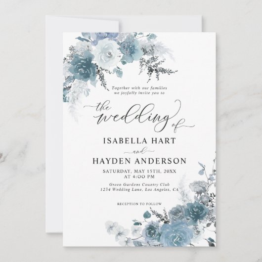 Invitation Boho Dusty Blue Slate Pastel Neutral Mariage (Devant)