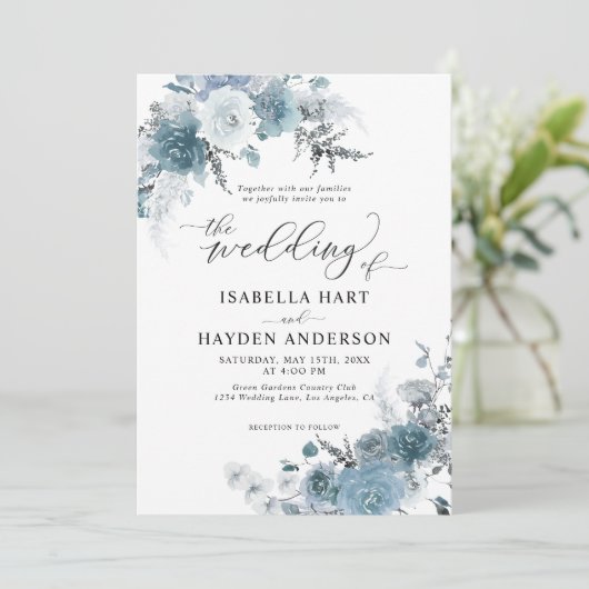 Invitation Boho Dusty Blue Slate Pastel Neutral Mariage (Debout devant)
