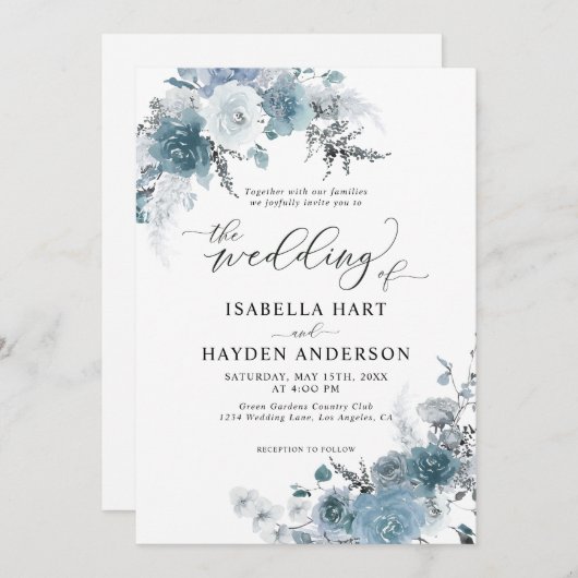 Invitation Boho Dusty Blue Slate Pastel Neutral Mariage (Devant / Derrière)