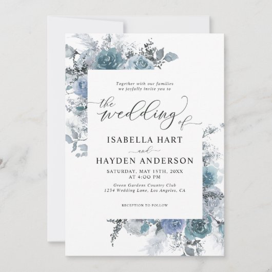 Invitation Boho Dusty Blue Slate Pastel Pampas Floral Mariage (Devant)