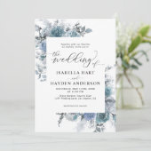 Invitation Boho Dusty Blue Slate Pastel Pampas Floral Mariage (Debout devant)