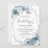 Invitation Boho Dusty Blue Slate Pastel Silver Foil Mariage (Devant)