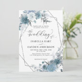 Invitation Boho Dusty Blue Slate Pastel Silver Foil Mariage (Debout devant)