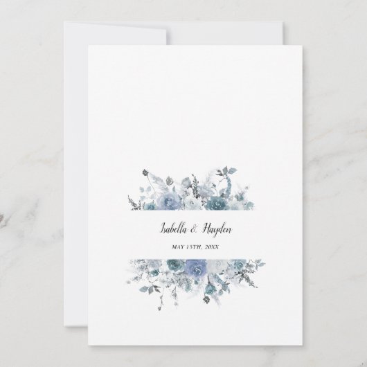 Invitation Boho Dusty Blue Slate Pastel Silver Foil Mariage (Dos)
