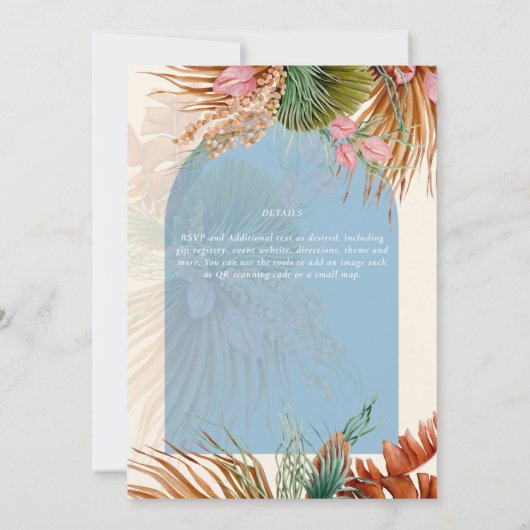 Invitation BOHO Dusty Blue Tropical Pampas Mariage en herbe (Dos)