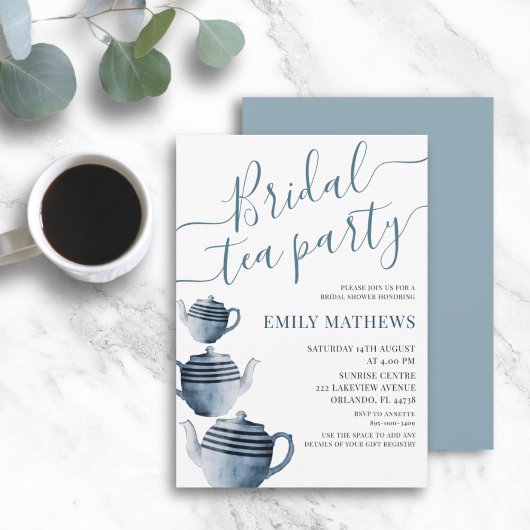 Invitation Boho Dusty Blue Watercolor Bride Tea Party