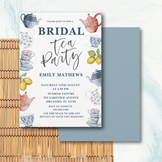 Invitation Boho Dusty Blue Watercolor Bride Tea Party Invit
