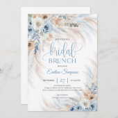 Invitation Boho Dusty fleurs bleues et pampas Brunch nuptial (Devant / Derrière)