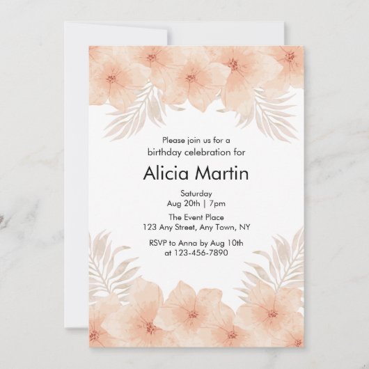 Invitation Boho Dusty Flush Palm Leaf Anniversaire (Devant)