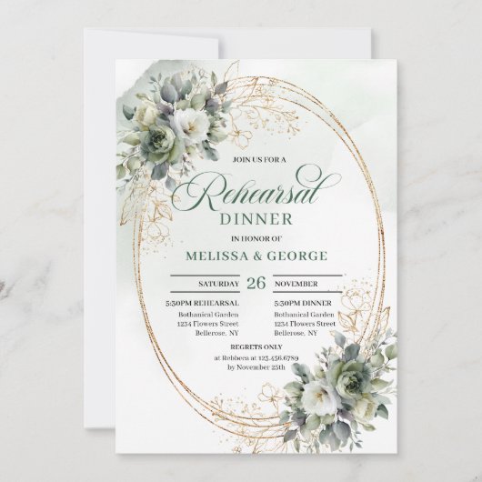 Invitation Boho Dusty Green Eucalyptus Dîner de Répétition  (Devant)