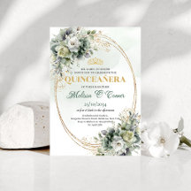 Boho Dusty Green Eucalyptus Quinceañera Anniversai