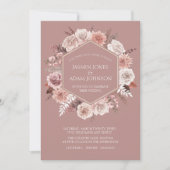 Invitation Boho Dusty Mariage de couronne de fleurs rose (Devant)