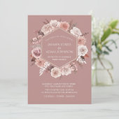 Invitation Boho Dusty Mariage de couronne de fleurs rose (Debout devant)