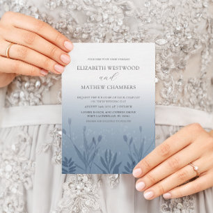 Invitation Boho Dusty Mariage de feuillage peint en bleu