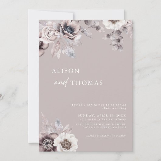 Invitation Boho Dusty Mauve QR Code 2 en 1 Mariage (Devant)
