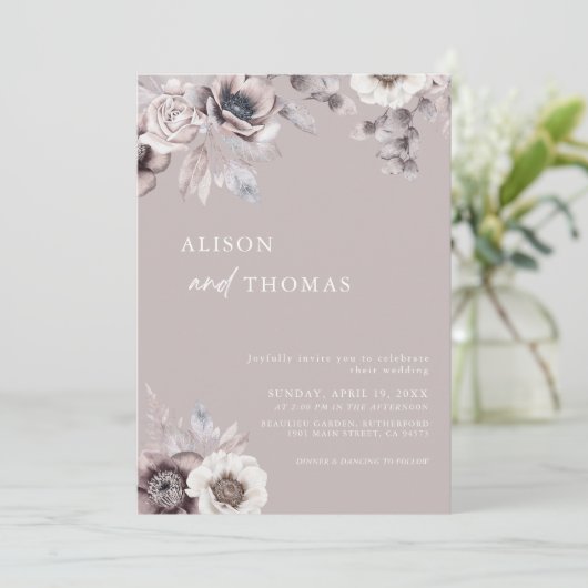 Invitation Boho Dusty Mauve QR Code 2 en 1 Mariage (Debout devant)