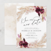 Invitation Boho Dusty Pink et Bourgogne Sauvegarder notre nou (Devant / Derrière)