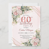 Invitation Boho Dusty Pink Watercolor Rose Gold 60th Birthday (Devant)