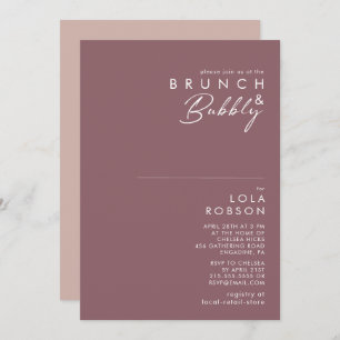 Invitation Boho Dusty Purple & Rose Brunch et Bubbly Douche