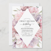 Invitation Boho Dusty Purple Sweet 16 Anniversaire Floral Inv (Devant)