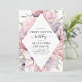 Invitation Boho Dusty Purple Sweet 16 Anniversaire Floral Inv (Debout devant)