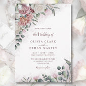 Invitation Boho Dusty Rose Aquarelle Florale Rustique