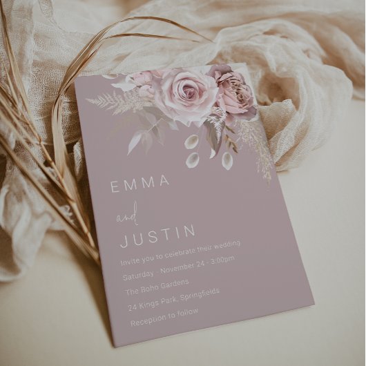 Invitation Boho Dusty Rose Blush Floral Mariage